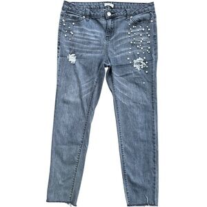 Easel Los Angeles Jeans crop skinny jeans with pearl embellishments women’s L